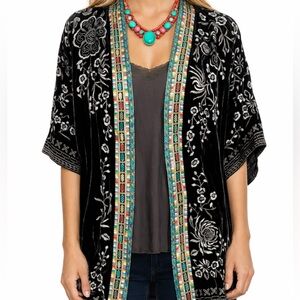 Johnny Was Okinawa Black Velvet Embroidered Kimono/Jacket NWT